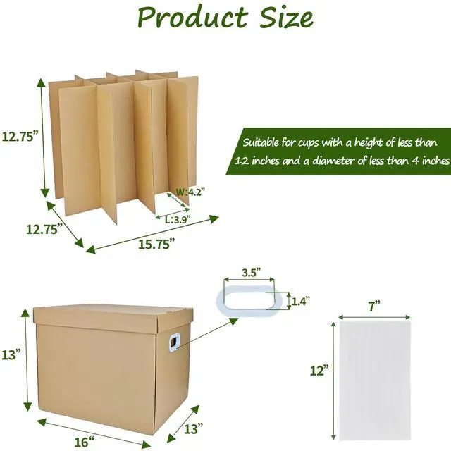 Alt view image 2 of 7 - 5 Sets Moving Boxes with Divider Kits, 16 x 13 x 13 Inch Box with Lid for Glassware Wine Packing Kitchen Moving Box Corrugate Dividers with 60 Pcs Foam Pouches