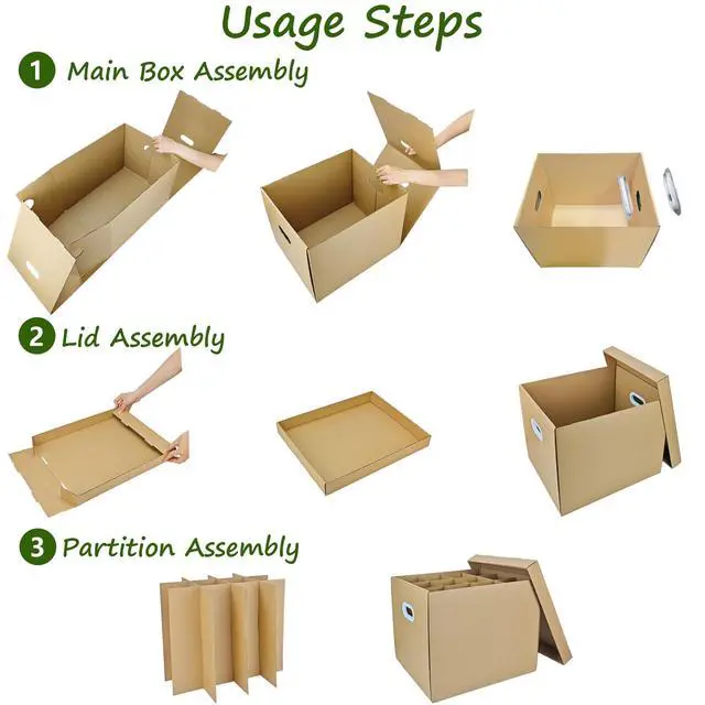 Alt view image 4 of 7 - 5 Sets Moving Boxes with Divider Kits, 16 x 13 x 13 Inch Box with Lid for Glassware Wine Packing Kitchen Moving Box Corrugate Dividers with 60 Pcs Foam Pouches