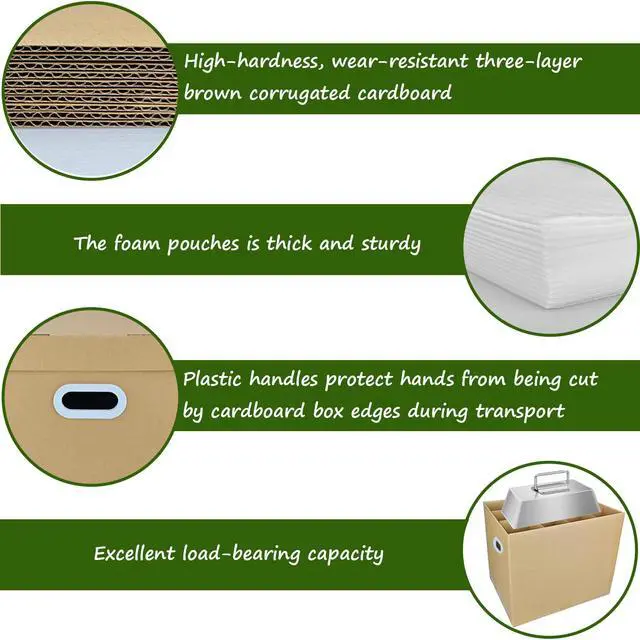 Alt view image 5 of 7 - 5 Sets Moving Boxes with Divider Kits, 16 x 13 x 13 Inch Box with Lid for Glassware Wine Packing Kitchen Moving Box Corrugate Dividers with 60 Pcs Foam Pouches