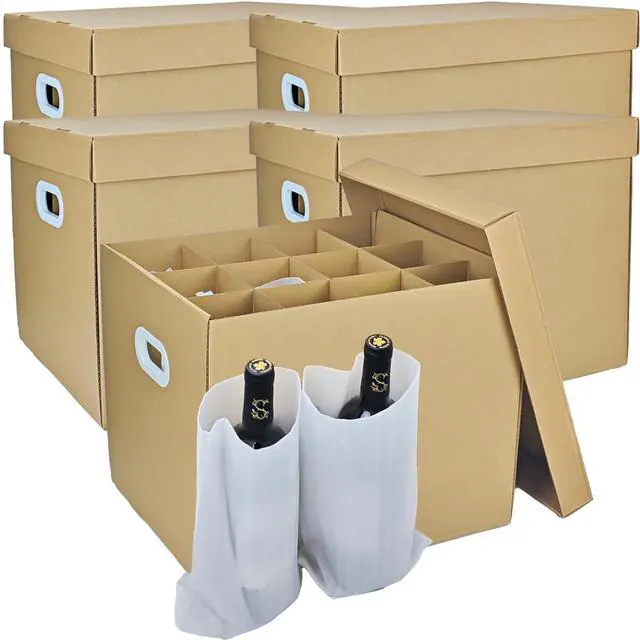 Alt view image 7 of 7 - 5 Sets Moving Boxes with Divider Kits, 16 x 13 x 13 Inch Box with Lid for Glassware Wine Packing Kitchen Moving Box Corrugate Dividers with 60 Pcs Foam Pouches