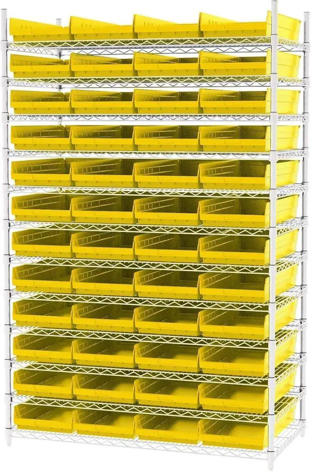Alt view image 5 of 7 - 30174 Heavy Duty Plastic Shelf Bins, 24"x 11"x 4", Yellow, 6-Pk | Heavy Duty Nesting Storage Bins for Garage, Closet, Refrigerator, Kitchen, Cabinet, Drawer Organization, Pantry Organization