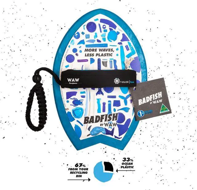 Alt view image 4 of 7 - WAW Badfish Bodysurfing Handplane, Handboard, Body Surf Plane, Hand Surfer, Hand Paddle, Recycled Ocean Plastics