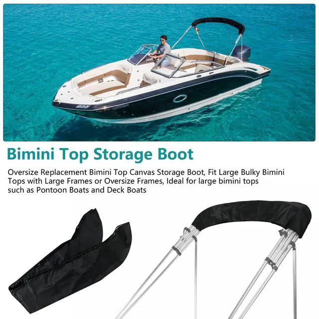 Alt view image 2 of 7 - Oversize Replacement Bimini Top Canvas Storage Boot, Fit Large Bulky Bimini Tops with Large Frames or Oversize Frames, such as Pontoon Boats etc, Fit Very Large Tubing-Fit Up to 103" / 8.5' Wide Black