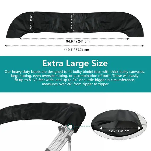 Alt view image 3 of 7 - Oversize Replacement Bimini Top Canvas Storage Boot, Fit Large Bulky Bimini Tops with Large Frames or Oversize Frames, such as Pontoon Boats etc, Fit Very Large Tubing-Fit Up to 103" / 8.5' Wide Black