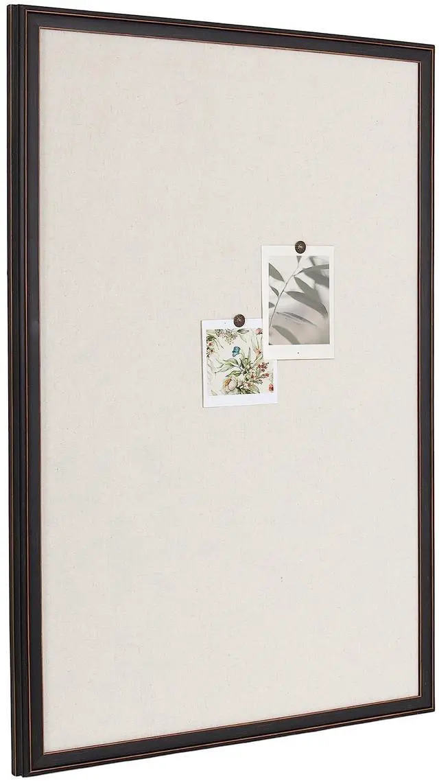 Main image of Oakhurst Rectangle Framed Linen Fabric Pinboard; 24 x 36; Distressed Black; Traditional Decorative Bulletin Board with Stepped Profile and Lightly Distressed Finish