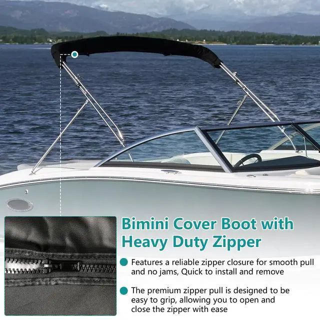 Alt view image 5 of 7 - Oversize Replacement Bimini Top Canvas Storage Boot, Fit Large Bulky Bimini Tops with Large Frames or Oversize Frames, such as Pontoon Boats etc, Fit Very Large Tubing-Fit Up to 103" / 8.5' Wide Black