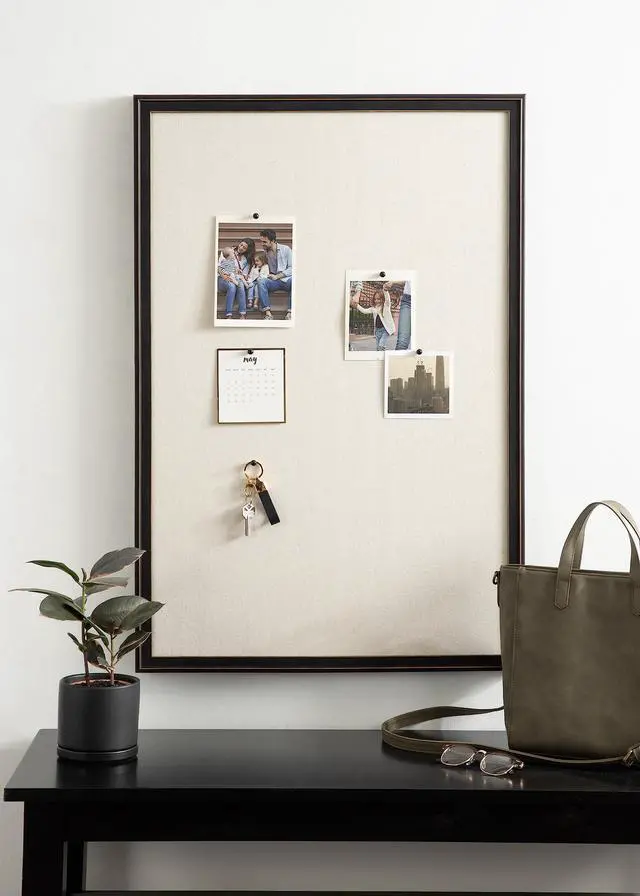 Alt view image 3 of 7 - Oakhurst Rectangle Framed Linen Fabric Pinboard; 24 x 36; Distressed Black; Traditional Decorative Bulletin Board with Stepped Profile and Lightly Distressed Finish