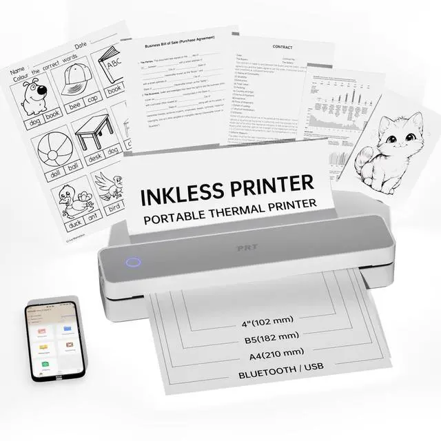 Main image of Portable Printer Wireless for Travel, Bluetooth Thermal Printer | Support 8.5x11 US Letter Thermal Paper, Compatible with Android and iOS Phone & Laptop, Inkless Printer, White