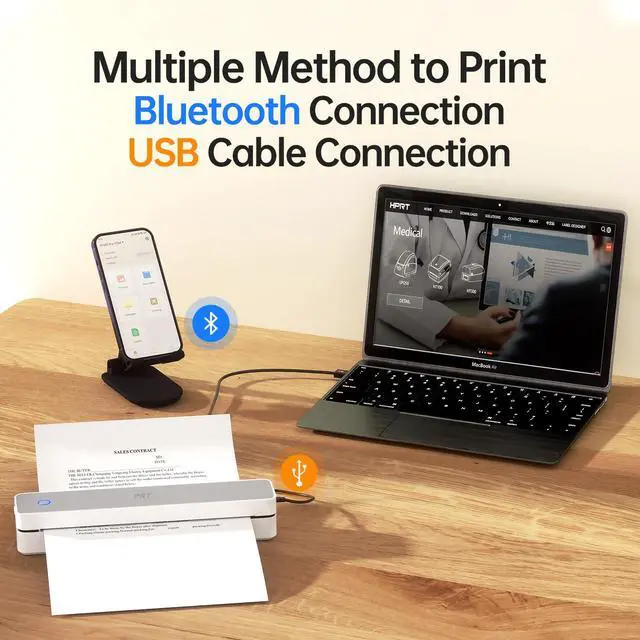 Alt view image 3 of 6 - Portable Printer Wireless for Travel, Bluetooth Thermal Printer | Support 8.5x11 US Letter Thermal Paper, Compatible with Android and iOS Phone & Laptop, Inkless Printer, White