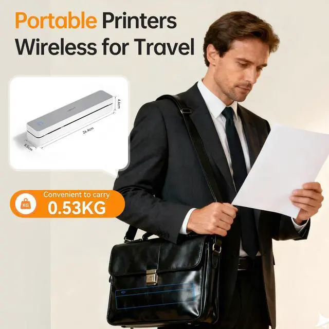 Alt view image 2 of 6 - Portable Printer Wireless for Travel, Bluetooth Thermal Printer | Support 8.5x11 US Letter Thermal Paper, Compatible with Android and iOS Phone & Laptop, Inkless Printer, White