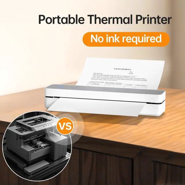 Alt view image 4 of 6 - Portable Printer Wireless for Travel, Bluetooth Thermal Printer | Support 8.5x11 US Letter Thermal Paper, Compatible with Android and iOS Phone & Laptop, Inkless Printer, White