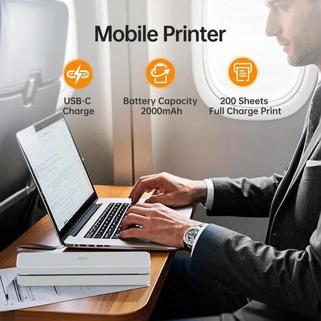 Alt view image 5 of 6 - Portable Printer Wireless for Travel, Bluetooth Thermal Printer | Support 8.5x11 US Letter Thermal Paper, Compatible with Android and iOS Phone & Laptop, Inkless Printer, White