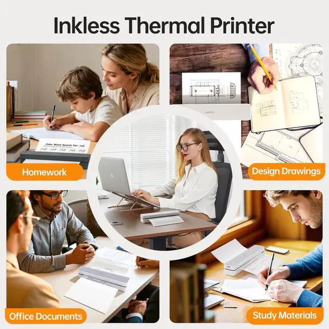 Alt view image 6 of 6 - Portable Printer Wireless for Travel, Bluetooth Thermal Printer | Support 8.5x11 US Letter Thermal Paper, Compatible with Android and iOS Phone & Laptop, Inkless Printer, White