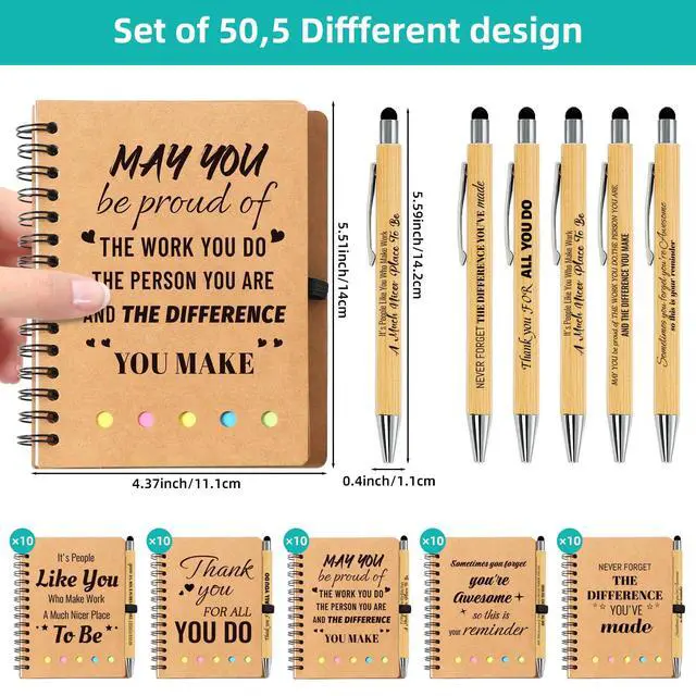Alt view image 2 of 7 - 100 Pcs/50 Sets Employee Appreciation Gifts Bulk - Inspirational Spiral Notebooks with Motivational Pens, Thank You Gift, Valentines Gifts for Staff, Coworkers,Teacher, Team, Nurse, Office & School