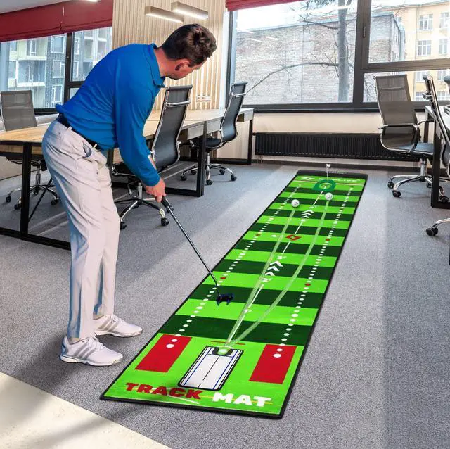 Alt view image 6 of 7 - Golf Putting Mat, Visible Trajectory Tracing, Multiple Training Modes, with Putting Alignment Mirror and Adjustable Green Slopes, Putting Green Matt for Indoors and Outdoors
