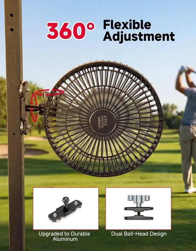 Alt view image 3 of 7 - 8-Inch Magnetic Golf Cart Fan with Reinforced Metal Ball Joint | 3 Light Modes & 6-Speed, Magnetic Fan for Golf Cart, Forklift, Compatible with EZGO RXV, Club Car, 2 Pack
