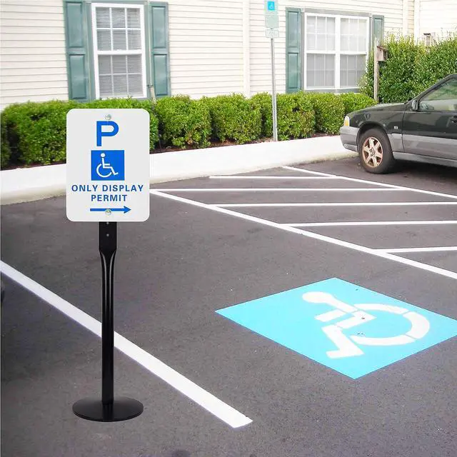Alt view image 7 of 7 - Parking Sign Post 48" Heavy Duty Cast Iron Parking Signs Stand, Movable Sign Stand for Hanging Signs, Black 15 pounds