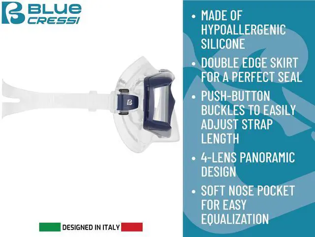 Alt view image 4 of 6 - Panoramic Diving Mask and Snorkel Kit - Wide View - Top Dry System Snorkel - Horizon & Scilla - Designed in Italy