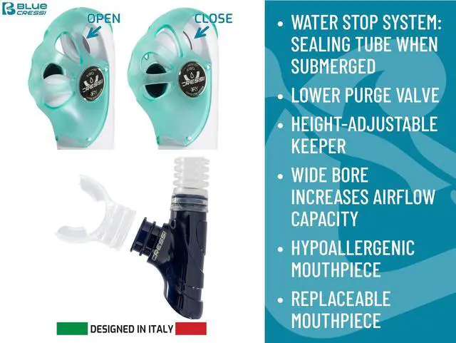 Alt view image 6 of 6 - Panoramic Diving Mask and Snorkel Kit - Wide View - Top Dry System Snorkel - Horizon & Scilla - Designed in Italy