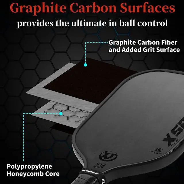 Alt view image 3 of 6 - XSPAK PRO Series Thermoformed T700SC Tournament Carbon Fiber Pickleball Paddle, USAPA Certified Honeycomb Core with Comfort Cushion Grip, Dominant Power & Larger Sweet Spot