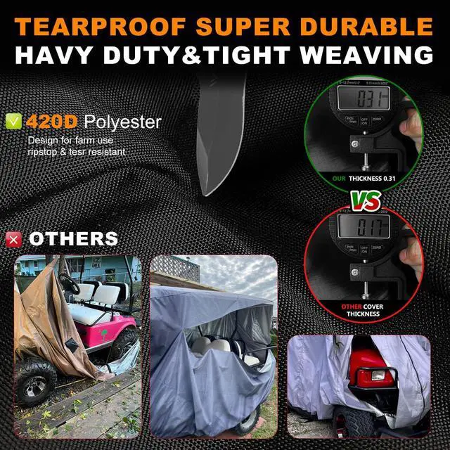 Alt view image 2 of 7 - Golf Cart Cover 2/4/6 Passenger Golf Cart Covers Extended Roof Waterproof Outdoor,Durable Weatherproof,Compatible with Club Car, EZGO, Yamaha, Cushman, Evolution, Star,Tomberlin