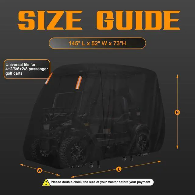 Alt view image 7 of 7 - Golf Cart Cover 2/4/6 Passenger Golf Cart Covers Extended Roof Waterproof Outdoor,Durable Weatherproof,Compatible with Club Car, EZGO, Yamaha, Cushman, Evolution, Star,Tomberlin