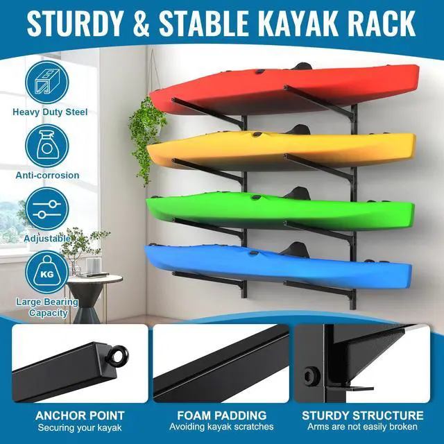 Alt view image 3 of 7 - Kayak Storage Rack, Kayak Wall Mount Rack, Kayak Rack for Garage, Adjustable Kayak Racks for Hanging Indoor Outdoor