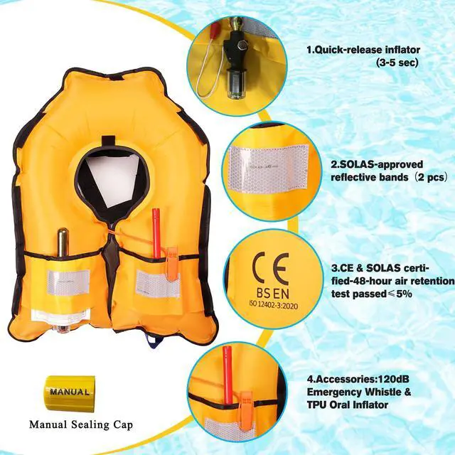 Alt view image 6 of 7 - Inflatable Life-Jacket for Adults| Life-Vest Inflation-PFD with Whistle| Automatic & Manual Lightweight Supports up to 300 lbs for Kayaking Fishing Boating