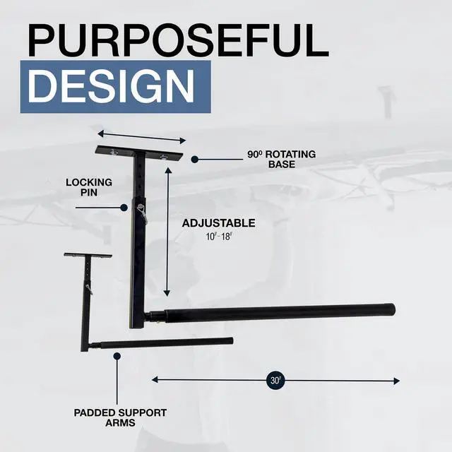 Alt view image 2 of 5 - Adjustable Kayak Ceiling Rack Hi Port 2 Garage Ceiling Kayak Hanger | Adjustable Overhead Kayak Storage for Recreational & Touring Kayaks | Garage Organization