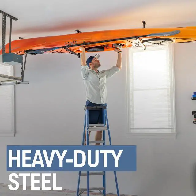Alt view image 3 of 5 - Adjustable Kayak Ceiling Rack Hi Port 2 Garage Ceiling Kayak Hanger | Adjustable Overhead Kayak Storage for Recreational & Touring Kayaks | Garage Organization