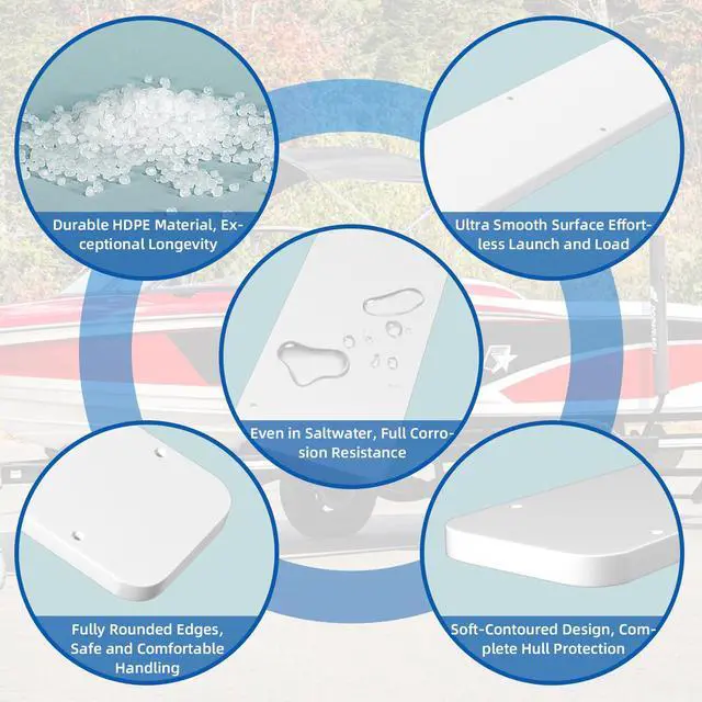 Alt view image 3 of 7 - Boat Trailer Bunk Slides, 3"x48", 5"x48", 5"x57", Heavy Duty PE Glide Pads for Full Support, Kits of 2 or 4, Black, White, Pre-Drilled Holes and Screws, for Easy Launch and Load, Fits Various Boats