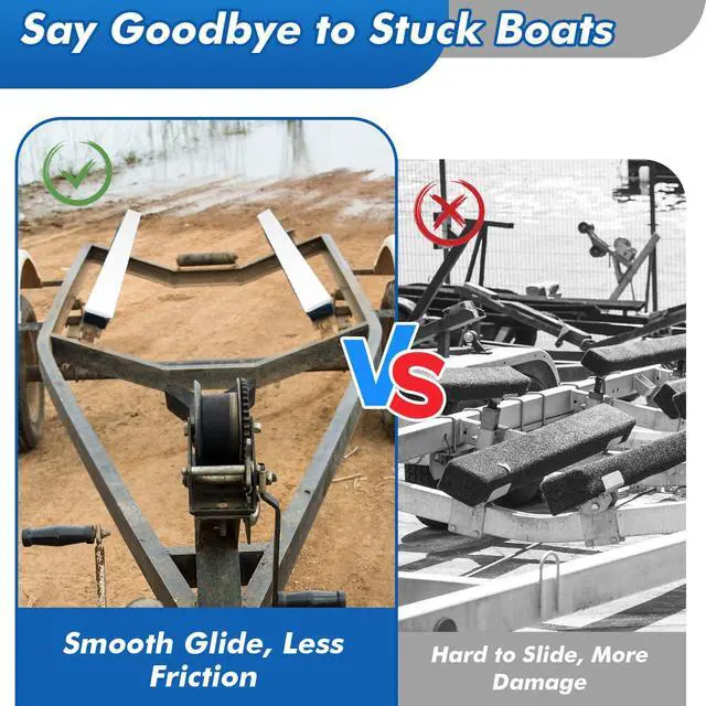 Alt view image 5 of 7 - Boat Trailer Bunk Slides, 3"x48", 5"x48", 5"x57", Heavy Duty PE Glide Pads for Full Support, Kits of 2 or 4, Black, White, Pre-Drilled Holes and Screws, for Easy Launch and Load, Fits Various Boats
