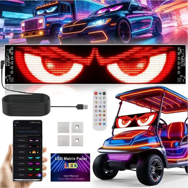 Main image of AI Voice Controlled Golf Cart Devil Eyes Light, 23x5inch | LED Eyes for Golf Cart Windshield.16x96 flexible screen,scrolling text.IP67 waterproof,5-sec install. Fits trucks & UTVs