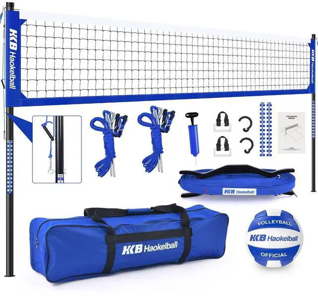 Main image of Outdoor Volleyball Net Set for Backyard, 32FT Regulation, 3-Level Adjustable Height & Anti-Sag Tension System, Heavy Duty Thick Poles, Includes Volleyball, Pump, Boundary Line and Carry Bag