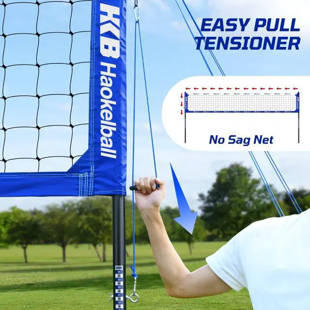 Alt view image 3 of 7 - Outdoor Volleyball Net Set for Backyard, 32FT Regulation, 3-Level Adjustable Height & Anti-Sag Tension System, Heavy Duty Thick Poles, Includes Volleyball, Pump, Boundary Line and Carry Bag