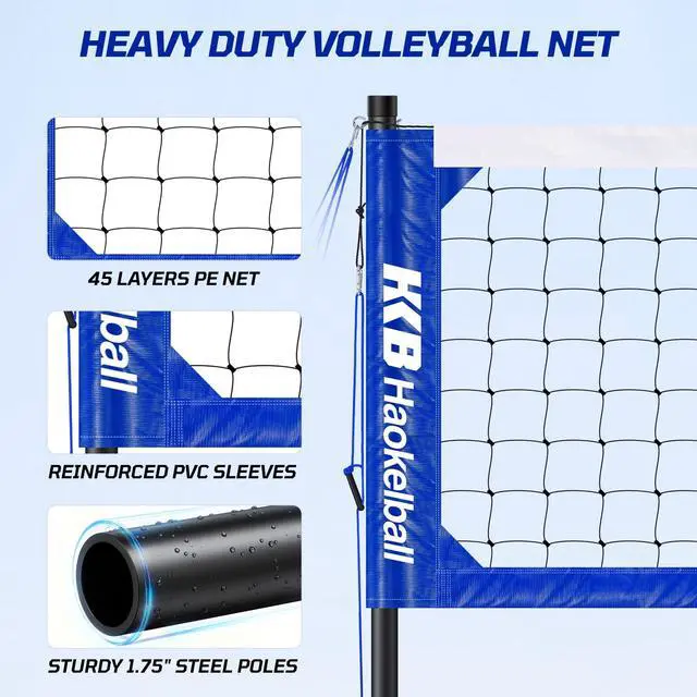 Alt view image 5 of 7 - Outdoor Volleyball Net Set for Backyard, 32FT Regulation, 3-Level Adjustable Height & Anti-Sag Tension System, Heavy Duty Thick Poles, Includes Volleyball, Pump, Boundary Line and Carry Bag