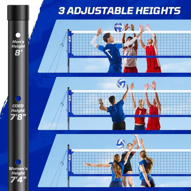 Alt view image 6 of 7 - Outdoor Volleyball Net Set for Backyard, 32FT Regulation, 3-Level Adjustable Height & Anti-Sag Tension System, Heavy Duty Thick Poles, Includes Volleyball, Pump, Boundary Line and Carry Bag
