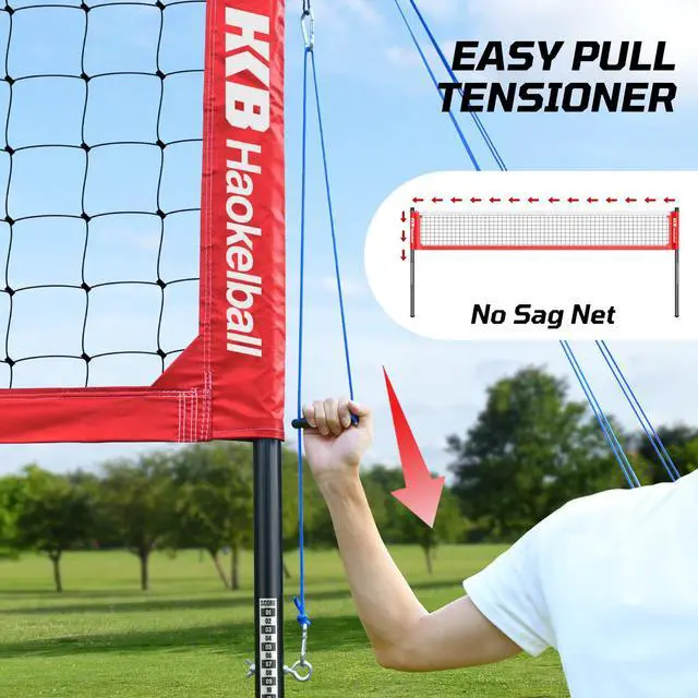 Alt view image 2 of 7 - Outdoor Volleyball Net Set for Backyard, 32FT Regulation, 3-Level Adjustable Height & Anti-Sag Tension System, Heavy Duty Thick Poles, Includes Volleyball, Pump, Boundary Line and Carry Bag