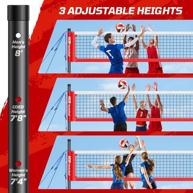 Alt view image 4 of 7 - Outdoor Volleyball Net Set for Backyard, 32FT Regulation, 3-Level Adjustable Height & Anti-Sag Tension System, Heavy Duty Thick Poles, Includes Volleyball, Pump, Boundary Line and Carry Bag