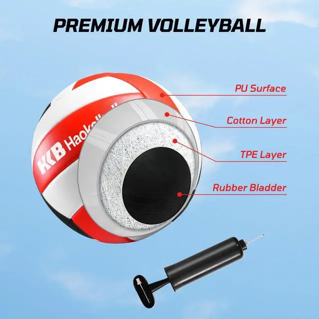 Alt view image 7 of 7 - Outdoor Volleyball Net Set for Backyard, 32FT Regulation, 3-Level Adjustable Height & Anti-Sag Tension System, Heavy Duty Thick Poles, Includes Volleyball, Pump, Boundary Line and Carry Bag