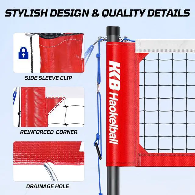 Alt view image 5 of 7 - Outdoor Volleyball Net Set for Backyard, 32FT Regulation, 3-Level Adjustable Height & Anti-Sag Tension System, Heavy Duty Thick Poles, Includes Volleyball, Pump, Boundary Line and Carry Bag