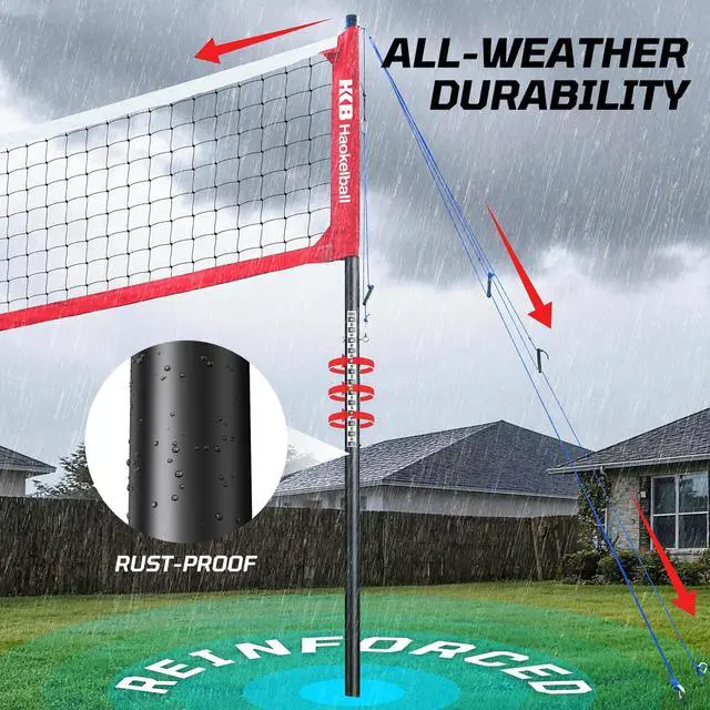 Alt view image 6 of 7 - Outdoor Volleyball Net Set for Backyard, 32FT Regulation, 3-Level Adjustable Height & Anti-Sag Tension System, Heavy Duty Thick Poles, Includes Volleyball, Pump, Boundary Line and Carry Bag