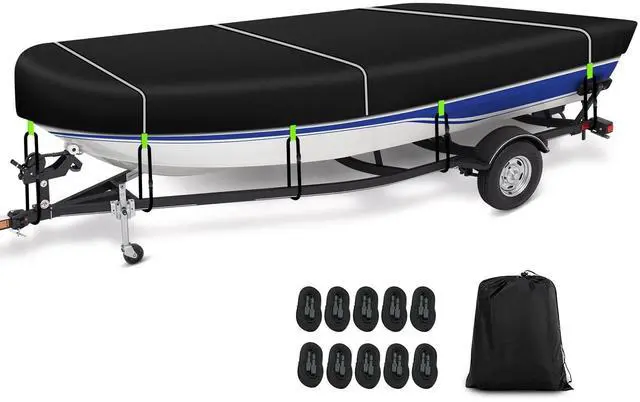 Main image of 900D Heavy Duty Jon Boat Cover 16-18 ft, Waterproof with 10 Pcs Windproof Straps, Premium Protection, Essential Jon Boat Accessories for Beam Width up to 79 inch