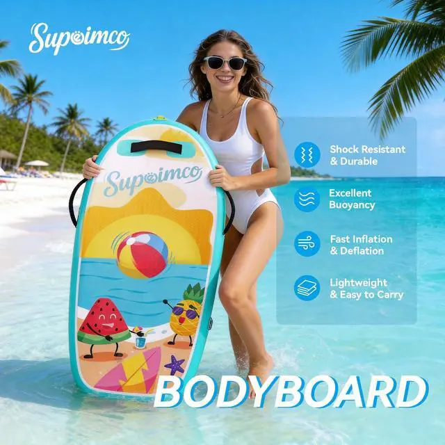 Alt view image 2 of 7 - Inflatable Boogie Board, Bodyboard - Lightweight PVC Core Boogie Boards for Beach & Pool, Foldable with Wrist Straps, Ideal Surfing Gear for Teens and Adults