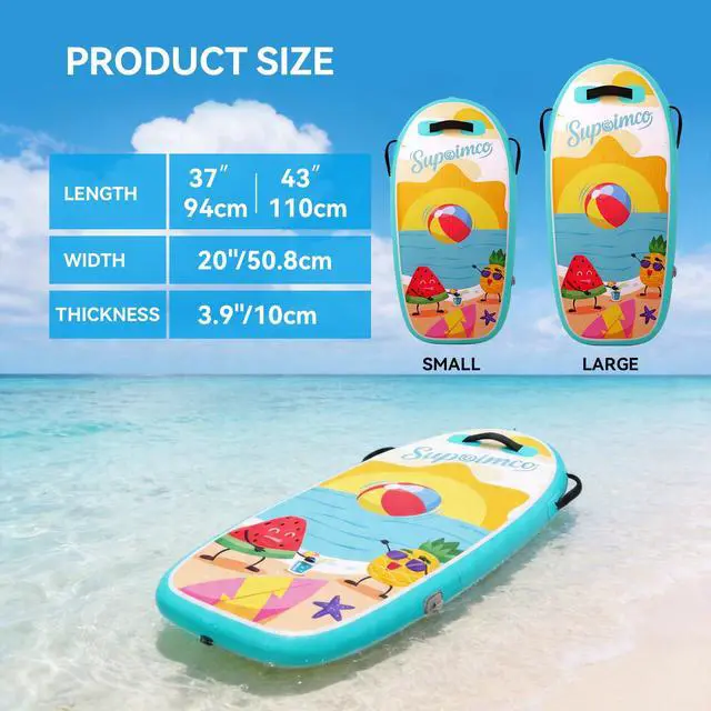Alt view image 3 of 7 - Inflatable Boogie Board, Bodyboard - Lightweight PVC Core Boogie Boards for Beach & Pool, Foldable with Wrist Straps, Ideal Surfing Gear for Teens and Adults