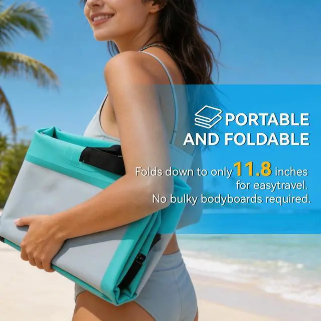 Alt view image 4 of 7 - Inflatable Boogie Board, Bodyboard - Lightweight PVC Core Boogie Boards for Beach & Pool, Foldable with Wrist Straps, Ideal Surfing Gear for Teens and Adults
