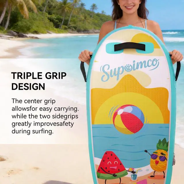Alt view image 5 of 7 - Inflatable Boogie Board, Bodyboard - Lightweight PVC Core Boogie Boards for Beach & Pool, Foldable with Wrist Straps, Ideal Surfing Gear for Teens and Adults