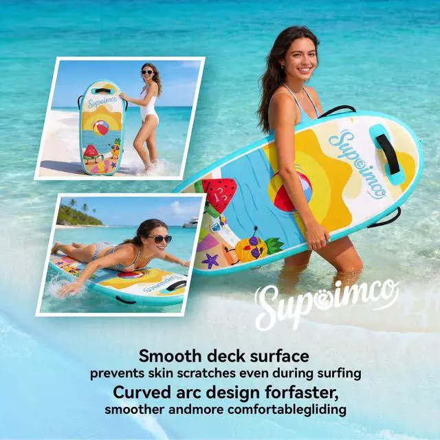 Alt view image 7 of 7 - Inflatable Boogie Board, Bodyboard - Lightweight PVC Core Boogie Boards for Beach & Pool, Foldable with Wrist Straps, Ideal Surfing Gear for Teens and Adults