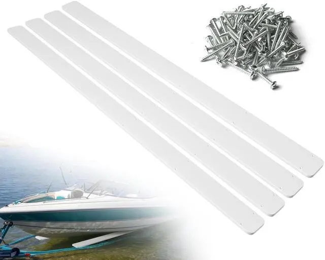 Main image of Boat Trailer Bunk Slides, 3"x48", 5"x48", 5"x57", Heavy Duty PE Glide Pads for Full Support, Kits of 2 or 4, Black, White, Pre-Drilled Holes and Screws, for Easy Launch and Load, Fits Various Boats