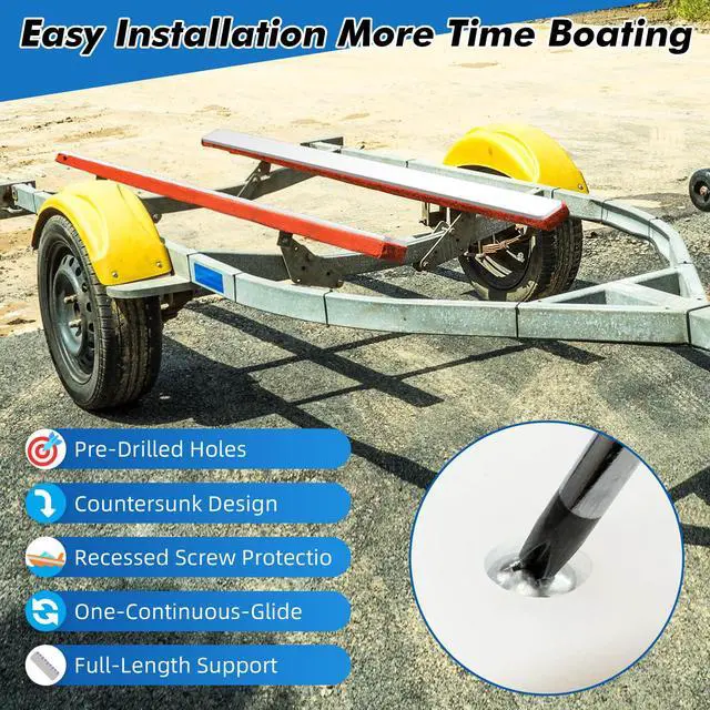 Alt view image 4 of 7 - Boat Trailer Bunk Slides, 3"x48", 5"x48", 5"x57", Heavy Duty PE Glide Pads for Full Support, Kits of 2 or 4, Black, White, Pre-Drilled Holes and Screws, for Easy Launch and Load, Fits Various Boats